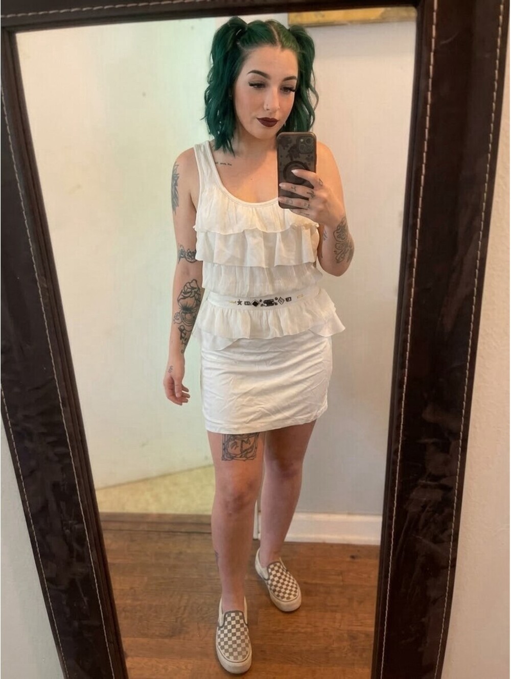 NWT TCEC White Tiered Ruffle Mini Dress Sleeveless Size Small